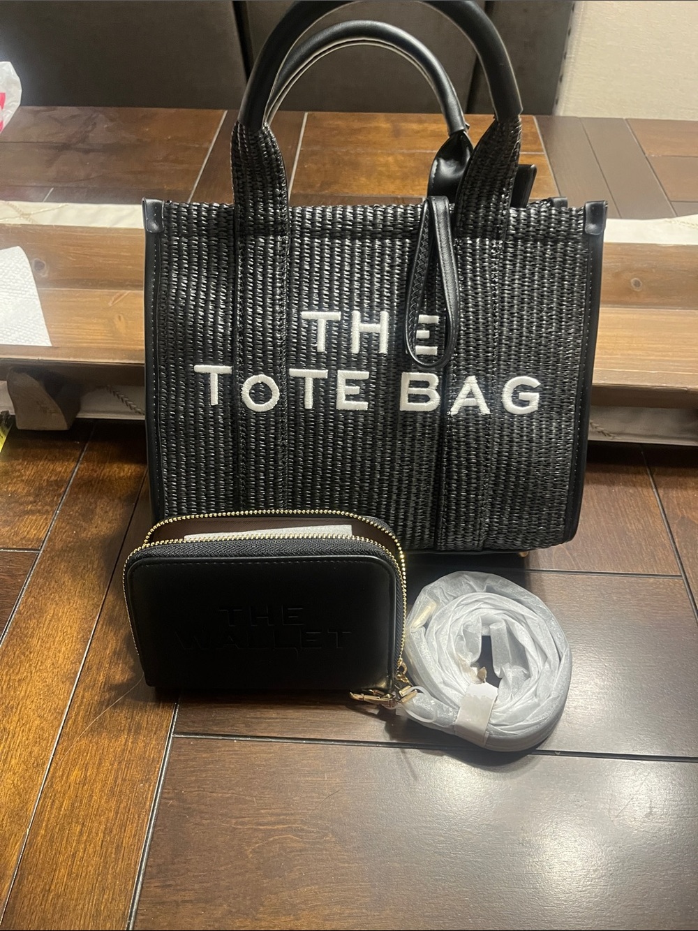 Black Woven 'THE TOTE BAG' Handheld Tote with matching wallet